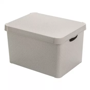 Curver Deco Stockholm L opbevaringsboks med låg 39,5x29,5x23,5 cm prikker sort/hvid