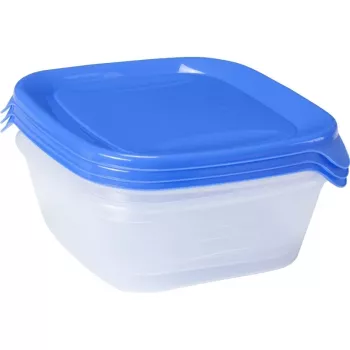 CURVER Fresh&Go opbevaringsskål-sæt med 3, hver 0,8 L, blå, lufttætte låg, BPA-fri, mikroovn, fryser, opvaskemaskine
