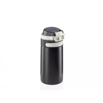 LEIFHEIT Thermo Mug Flip 350 ml sort vakuumisoleret rejsebæger med flip-top-låg