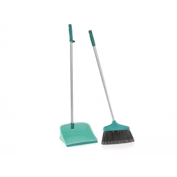 LEIFHEIT langskaftet fejebakke med håndfejebørste, 120 cm, hvid/turkis