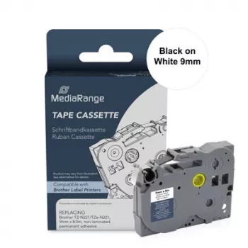 MediaRange mærkebåndskassette til Brother TZ-N221/TZe-NX221, 9mm x 8m, sort på hvid
