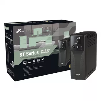FSP ST 850 tower 850VA 510W line-interactive UPS med RJ45-beskyttelse og 4 Schuko-stikdåser