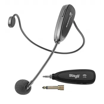 Stagg SUW 12H-BK UHF trådløst headset-system med lommesender og bordmodtager, 12 kanaler, sort