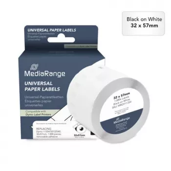 MediaRange universelle papiretiketter, erstatter Dymo 11354/S0722540, 32 x 57 mm, 1000 stk., aftagelige, sort på hvid (MRDY11354)
