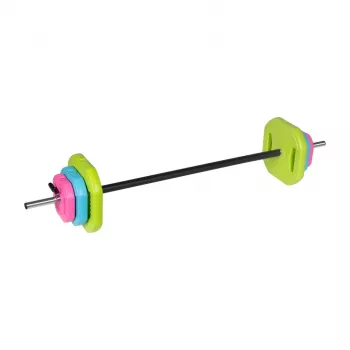 REBEL RBA-2336 20 kg langhantelsæt med bituminøse skiver, 140 cm stang, skruelåg, sort