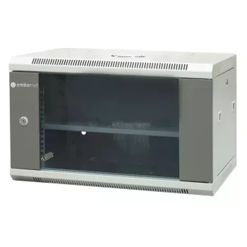 EMITER EM/AP6406 19 inch 6U Vægmonteret netværksskab, 600x450x370 mm, hærdet glasdør, stål, sort