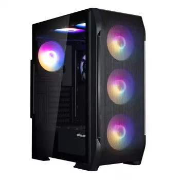 Zalman N7 PLUS V2 ATX midi-tower PC-kabinet, 7 x 120mm ARGB-blæsere, hærdet glas, sort