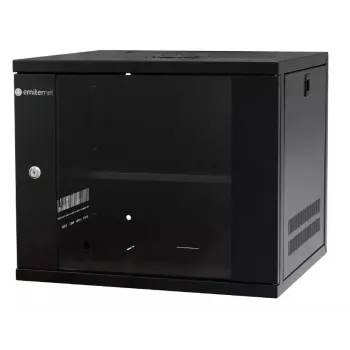 EMITER EM/SH02B5409-08 19 inch 9U vægmonteret netværksskab, glasdør, 550x450x455 mm, sort