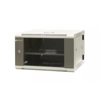 EMITER EM/AH6506 19 inch 6U vægmonteret netværksskab, hærdet glasdør, 600×550×370 mm, sort