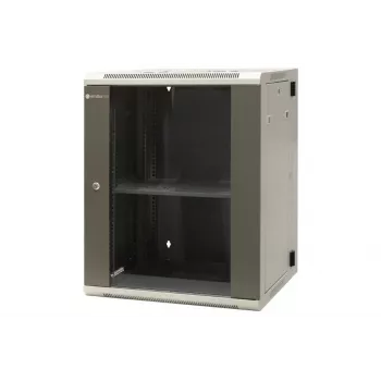 EMITER EM/AH6515 15U vægmonteret netværksskab 600x550x770 mm, hærdet glasdør, sort