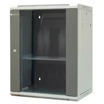 EMITERNET EM/AP6415 15U vægmonteret netværksskab med hærdet glasdør, 600x450x770 mm, sort