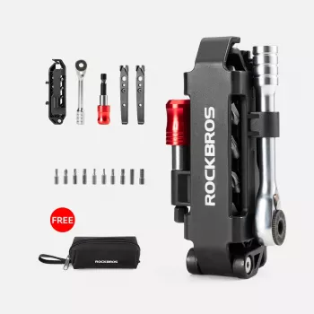 Rockbros cykelværktøjssæt multitool med skruenøgle og dækjern - sort