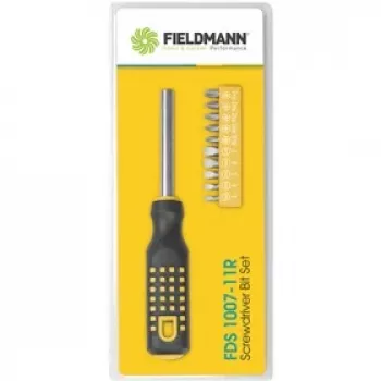 FIELDMANN FDS 1007-11R 12-delt skruetrækker-bit-sæt med ergonomisk greb, bits i krom-vanadiumstål, magnetisk holder, flad/kryds/Pozi/Torx