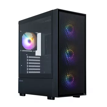 Zalman S6 ATX mid tower PC-kabinet, 3 x 140mm + 1 x 120mm fast RGB-blæser, hærdet glas, sort