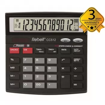 REBELL RE-CC512 BX bordlommeregner 12 cifre dual power sort/sølv