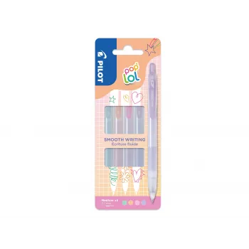 PILOT pop'lol Gel Pen Set Pastel 0.4 mm, Assorted Colours, 4 Pens (BL-PL-7-KUV/P/O/G-S4P)