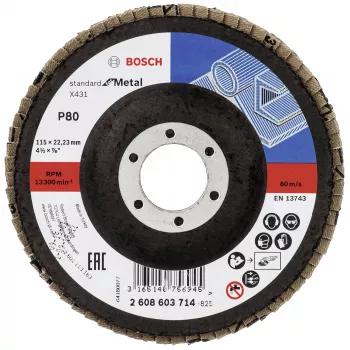 Bosch X431 Standard fächerslibeskive til metal, lige, 115 mm, korn 80, glasfiberbagside 2608603714