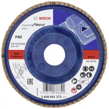 Bosch X431 Standard til metal fächerslibeskive, 115 mm, zirkonkorund, P60 korn, 22,23 mm boring 2608601272