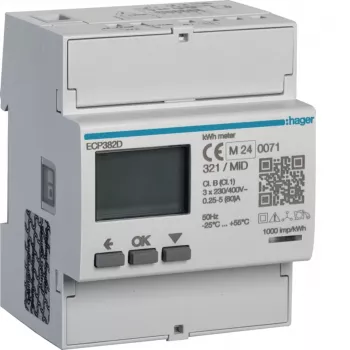 Hager ECP382D 3-faset energimåler, direkte, 80A, 4M, S0, MID