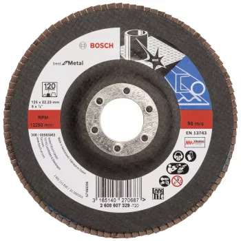 BOSCH X-LOCK fiberslibeskive 125 mm P120 zirkonkorund konisk til metal 2608607329