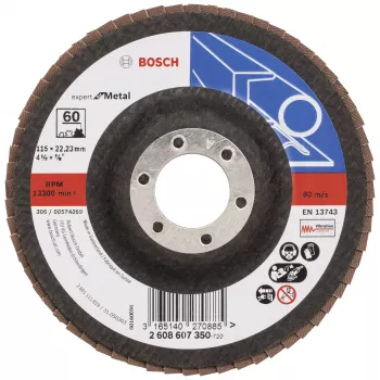 Bosch X551 standard til metal fiberslibeskive, 115 mm diameter, 22,33 mm boring, 60 korn, zirkonkorund, konisk, 1 stk 2608607350