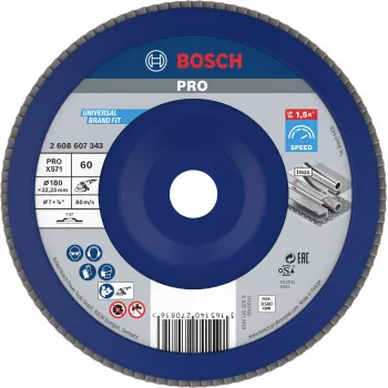 Bosch X571 Best for Metal fiberslibeskive, 180 mm diameter, 22,33 mm boring, zirkonkorund, K40 korn, konisk type 29, til stål og jernmetaller 2608607343