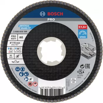 Bosch Accessories 2608619199 X-LOCK fächerslibeskive 115 mm korn 80 zirkonkorund konisk type 29 til metal, 1 stk.