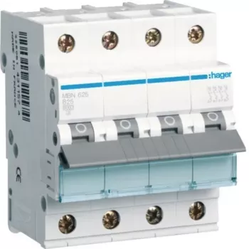 Hager MBN625 3P+N B-karakteristik 25A 6kA automatsikring