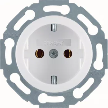 Hager WTS1300WG Schuko-stikdåse, polarhvid blank, 1-faset, indbygget, 16 A, 250 V, børnesikret