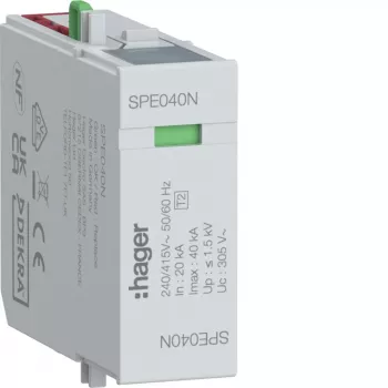 Hager overspændingsbeskyttelsesmodul N-PE type 2 SPD 255V 20kA/40kA 1,5kV SPE040N