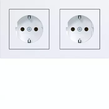 HAGER WAS2123WM SCHUKO Double Socket Outlet with Frame A.1, Polar White