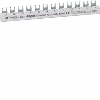 HAGER KDS463AT 4-polet 12-modul stift-samleskinne, 63 A, 230/400 V AC
