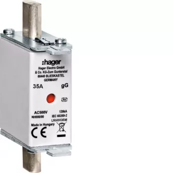 Hager LNH0035M NH000 gG 500V 35A sikringsindsats med K-melder slagstiftmelder