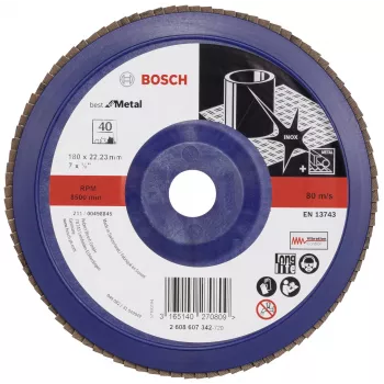 Bosch X571 Best for Metal fiberslibeskive, 180 mm diameter, 22,23 mm boring, zirkonkorund, korn 40, 1 stk 2608607342