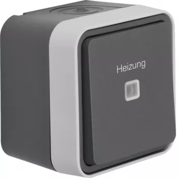 Hager WNC016 overflademonteret varmeskiftekontakt med varmesymbol, IP55, grå