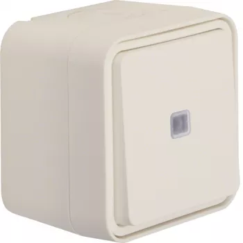 Hager WNC021B trykknap, overflademonteret, belyst, 1 NO, IP55, polarhvid
