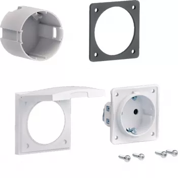 HAGER ZY02SD Schuko-stikdåse-monteringspakke til flangemontering, 1-faset, 250 V, 16 A, hvid