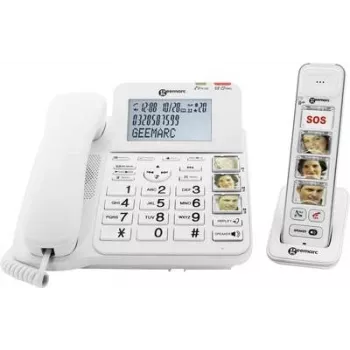 Geemarc AMPLIDECT COMBI-PHOTO 295 snoretelefon til seniorer med telefonsvarer, fototaster, bagbelyst display, hvid