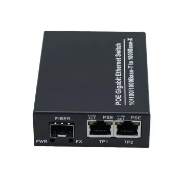 EXERTIS CONNECT mediekonverter med 30 W PoE+ injektor, 2x 10/100/1000 Mbps RJ45, 1x 100/1000 Mbps SFP-slot 311793