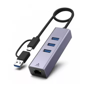 Exertis Connect USB 3.1 Gigabit Ethernet-netværksadapter med USB-hub og Type-C-konverter (310763)