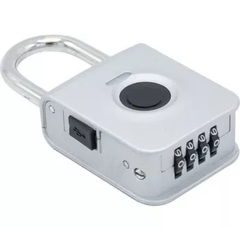 EXERTIS CONNECT fingeraftryk-hængelås med 4-cifret kombination – zinklegering, IP65, genopladelig (594500)
