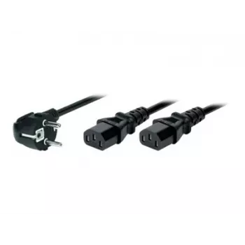 TECLINE Y-strømfordelerkabel, vinklet Schuko-stik til 2x IEC C13-stik, 1,8 m, sort 808410