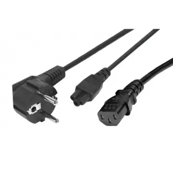 Exertis Connect netkabel-splitter - CEE 7/7-stik til IEC C5 & C13-stik, 10A 250V, 1,2m hovedkabel / 0,6m forgreninger, sort 808411