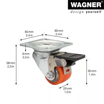 Wagner design yourself tungt belastbar svirvelhjul RO 7935 rød 75 mm 100 kg 4793501