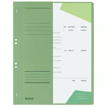 LEITZ A4 Fastener File, Manila Cardboard, Green, Official Filing, 250 g/m², 1/2 Front Cover with Labeling Field, Pack of 50 (3741-00-55)
