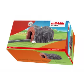 Märklin H0 enkeltsporet tunnel med detaljeret stenbueportal, grå og orange 72202