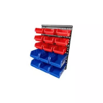 BRÜDER MANNESMANN M41561 16-delt vægmonteret smådelsorganizer, plast, blå/rød