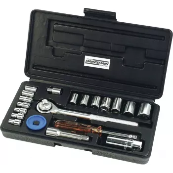 Brüder Mannesmann M206 20-delt topnøglesæt 1/4 inch & 3/8 inch drev, krom-vanadium, 6-kant metrisk