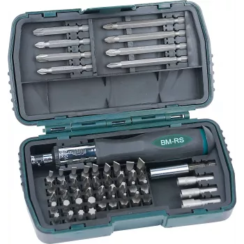 BRÜDER MANNESMANN GREEN LINE 53-delt bit- og topnøglesæt i plastkasse, S2-stålbits, CrV-topnøgler, 1/4 inch fatning M29853