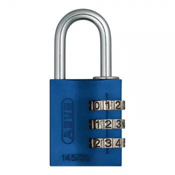 ABUS 145/30 aluminiums-hængelås med tal, 3-cifret, blå